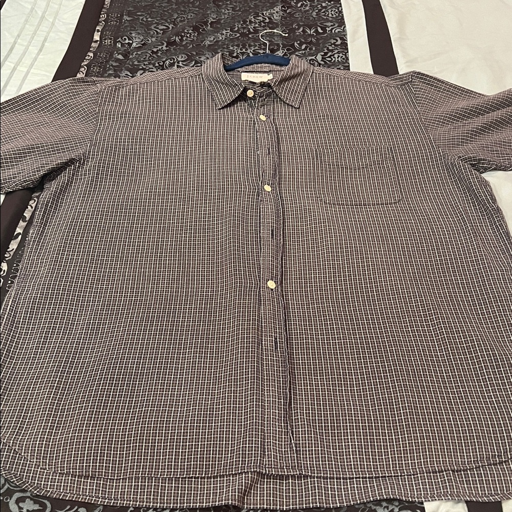 J. Crew Men's Black and White Checkered Button Down Shirt, short sleeve, sz XL - Picture 2 of 8